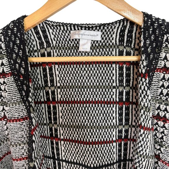 Christopher & Banks Fringed Plaid Cardigan Blazer Women's Large - Picture 9 of 13